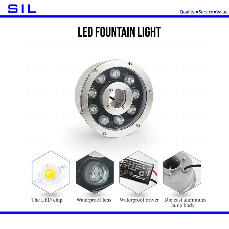 LED Water Light 12V 24V 9W IP68 Waterproof 304 Stainless Steel RGB DMX512 Underwater LED Fountain Light