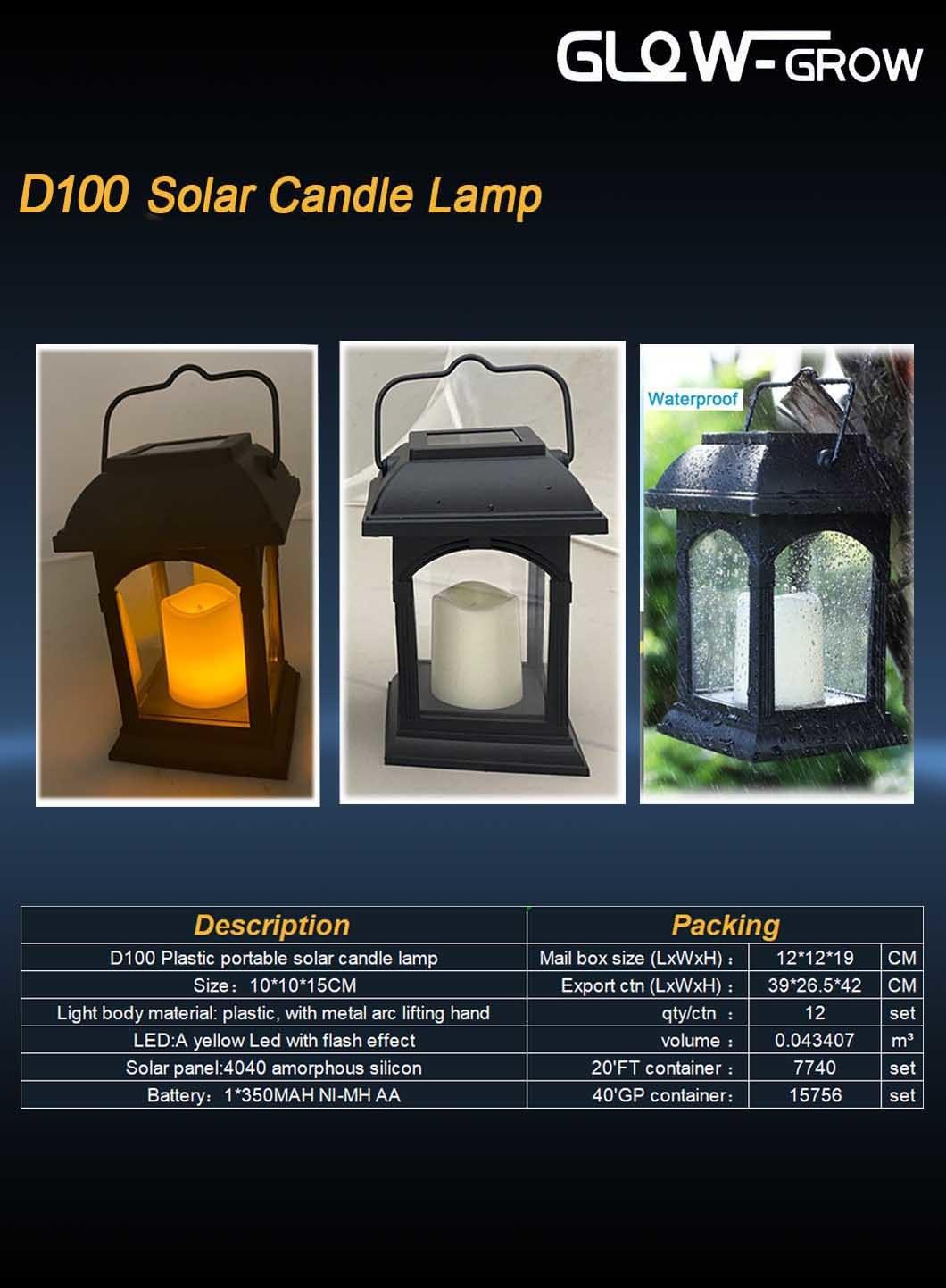 Outdoor Waterproof Plastic Portable Hanging LED Solar Lantern Candle Light for Garden Decoration