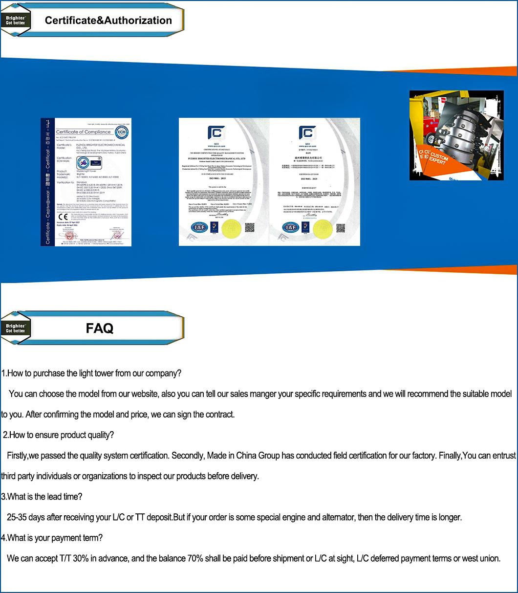 Automatic Loading and Unloading Mobile Lighting Tower with Gasoline Power