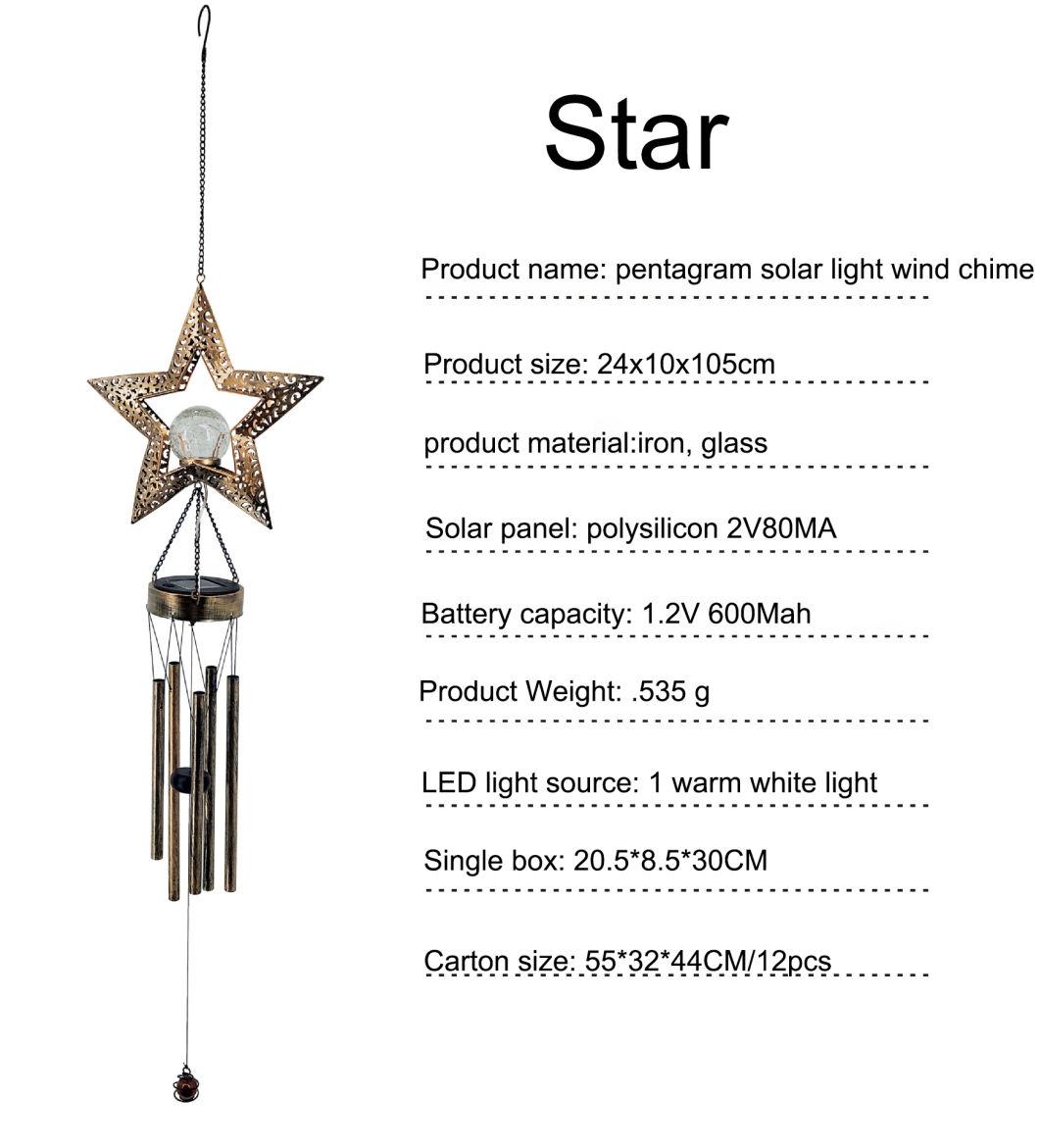 Solar Wind Chime Lights Moon Pentagram Sun Flame Wind Chimes Hollow Outdoor Garden Lights Decorative Lights