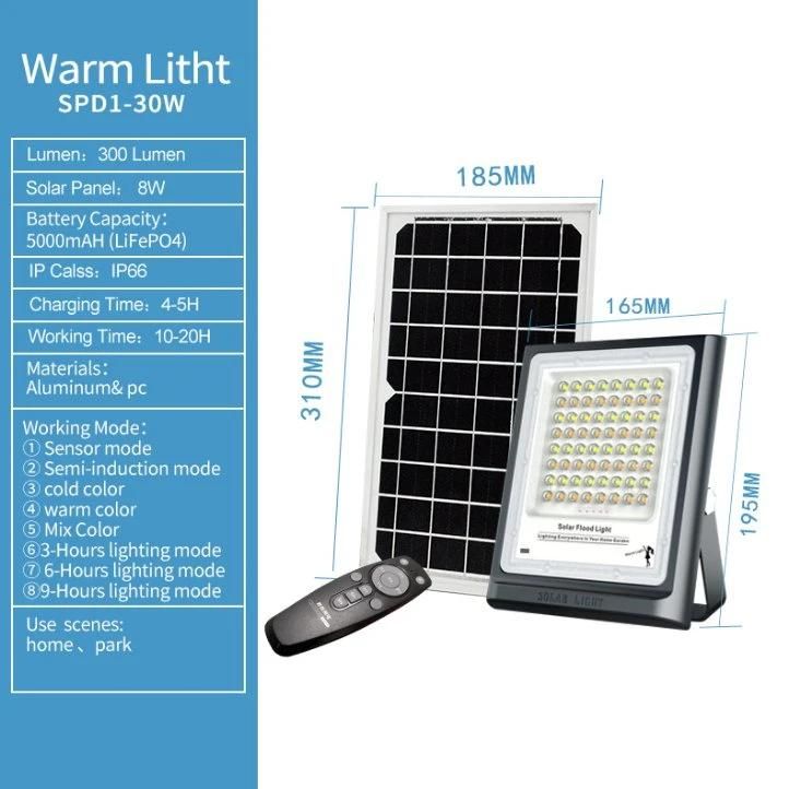 Renda Group 30W Solar Flood Light for Warm Home Way with IP66 Waterproof