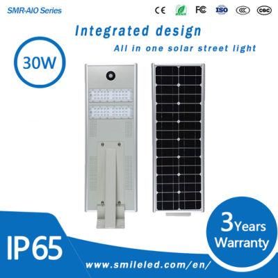 New Design High Guality IP65 Outdoor All in One Garden 30W Integrated Solar LED Street Light
