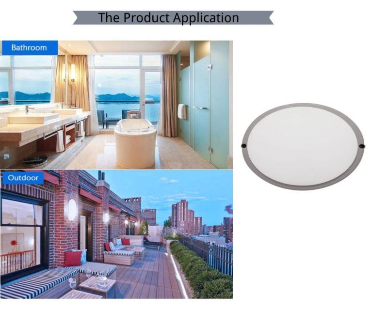 LED Round Grey Moisture-Proof Lamps Round-Greyfor Balcony Bathroom Lighting with Certificates of CE, EMC, LVD, RoHS 12W