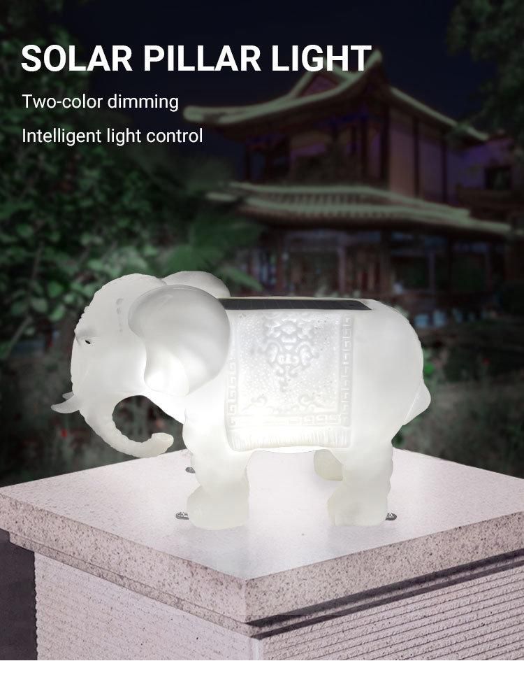 Cute Elephant LED Solar Pillar Light Waterproof Solar Garden Light