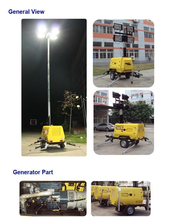 Kubota Portable Silent Waterproof Hydraulic Diesel Mobile Light Tower