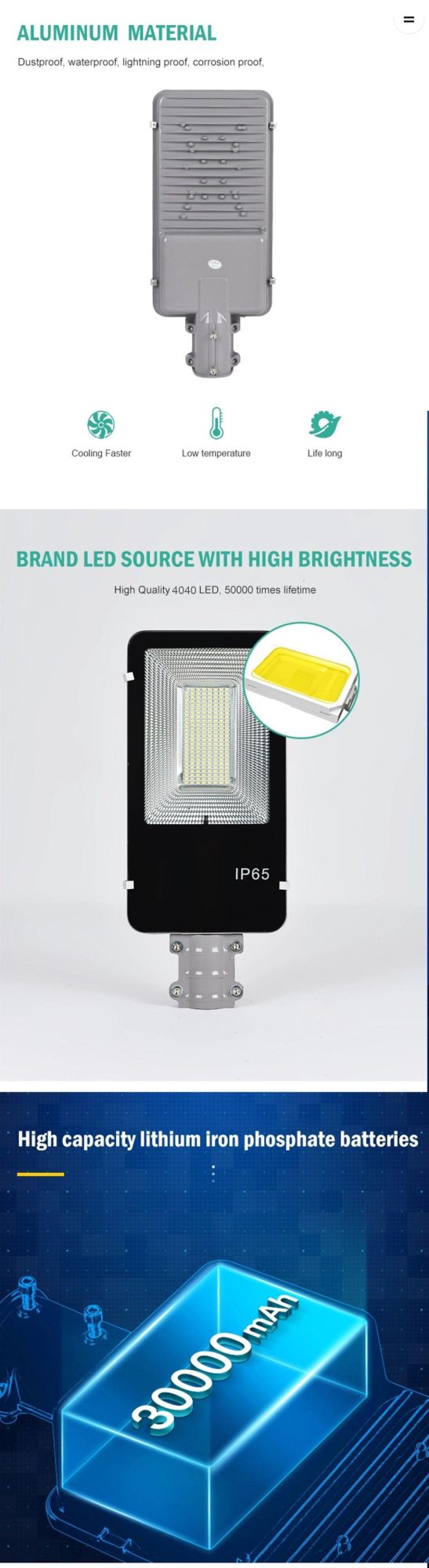PIR Control LED Street Light Lamp High Brightness Solar Street Light with Short Charging Time