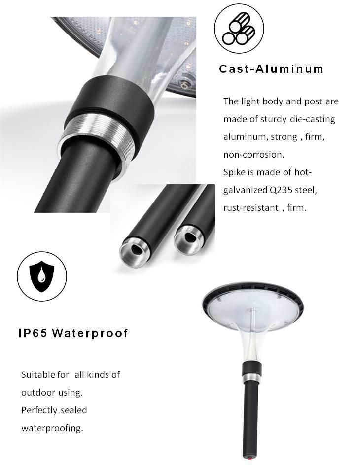 Exclusive Patent Outdoor Aluminum UFO LED Post Lamp Solar Garden Light for Yard Pathway Walkway Home