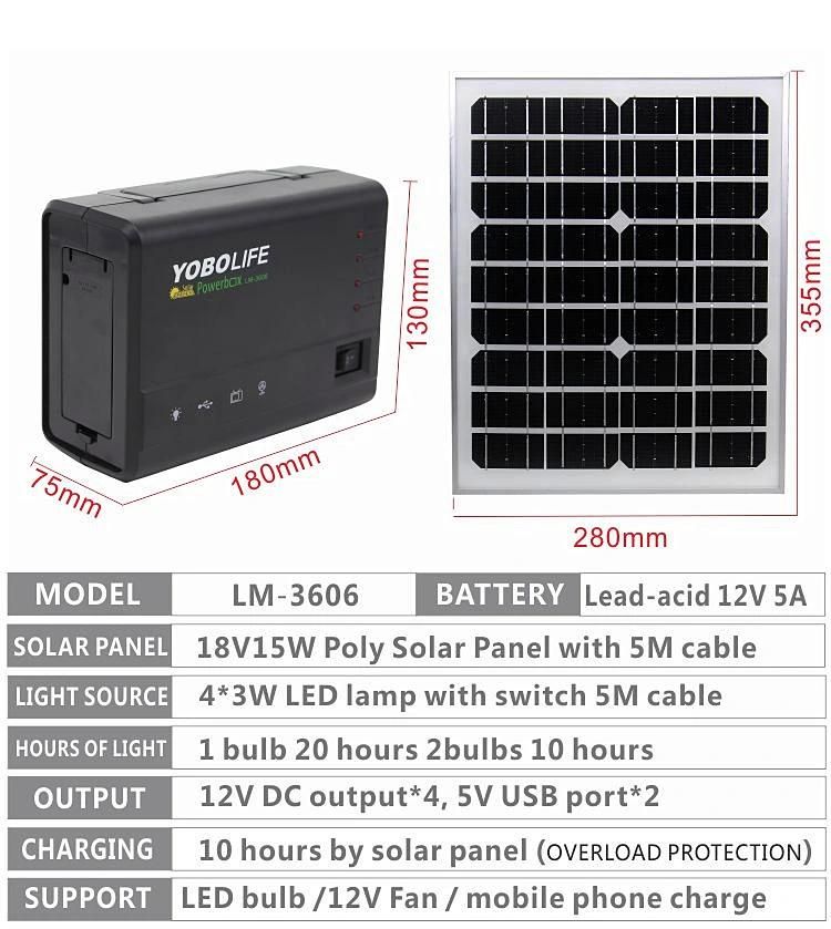 12V 15W Portable Solar Lighting System 4PC LED Bulbs/Mobile Phone Charger