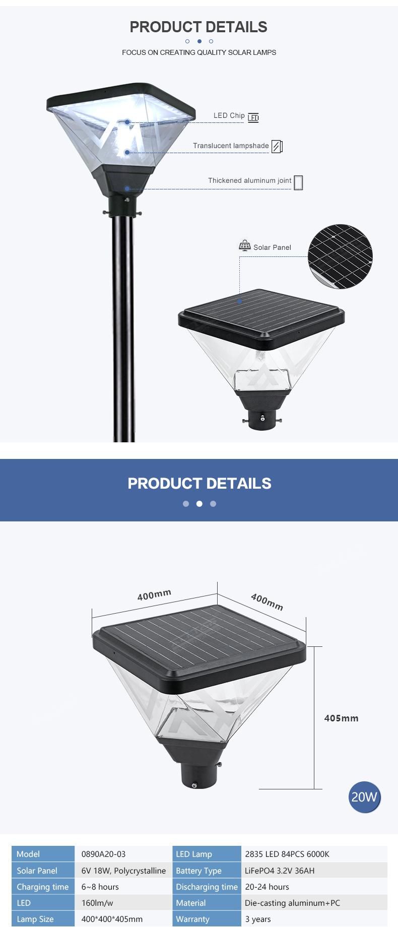Alltop High Brightness IP65 Waterproof All in One Integrated 20W Landscape Lawn Park Outdoor LED Solar Garden Light Decorative