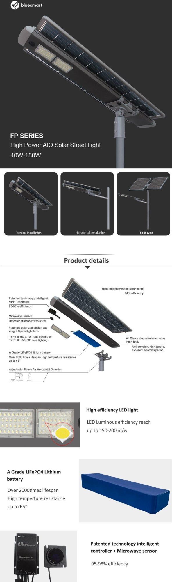 Solar Products Solar Street Lights All in One Integral High Power LED Solar Street Light