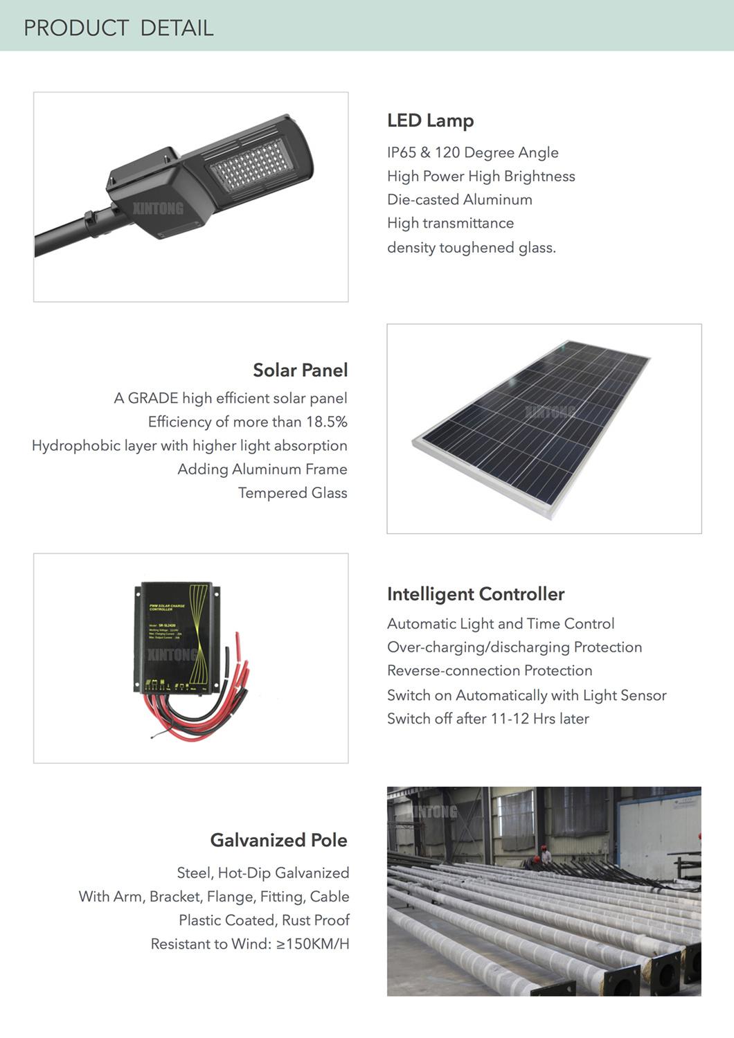Die Casting Aluminum Housing Outdoor LED Solar Street Lamp with Control System