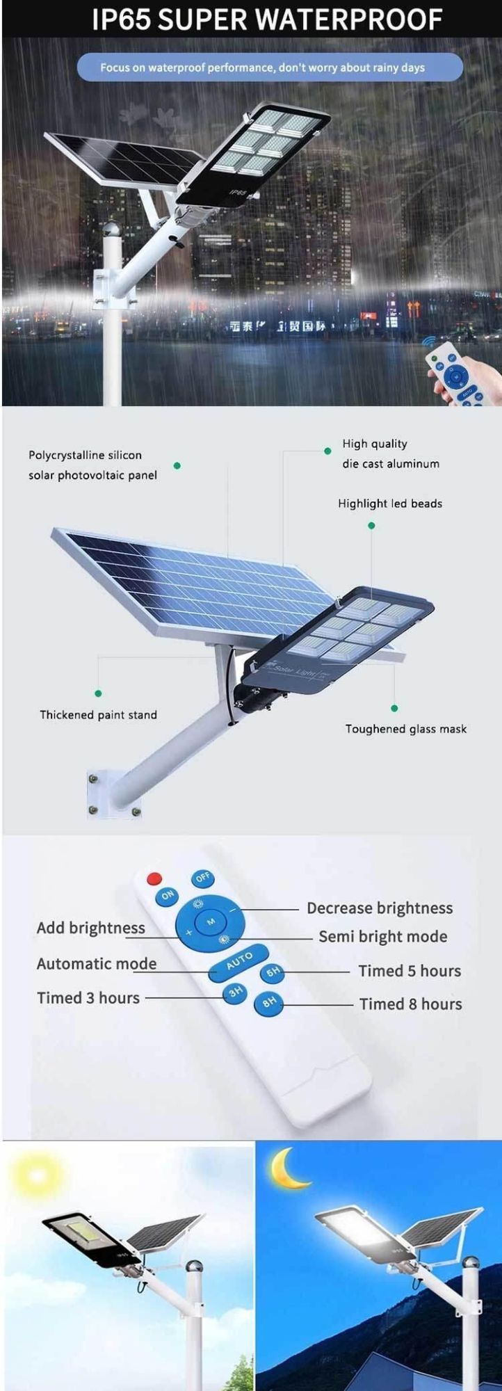 Aluminum Remote Control IP65 Waterproof Outdoor LED Solar Street Light