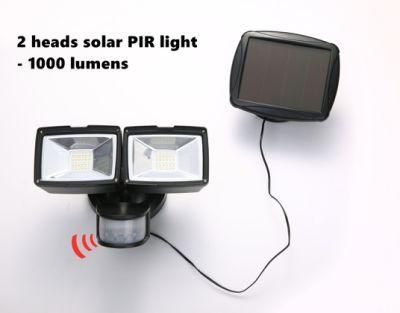 Solar Security PIR Light Twin Heads with Motion Sensor - 1000lumens