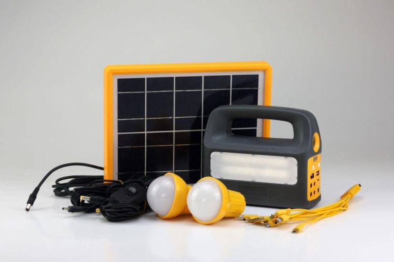 2021 Low Price 5W Portable Solar Home Lighting Kits with 2PC LED Bulbs and 1 in 10 Mobile Chargers for Child and Home Use