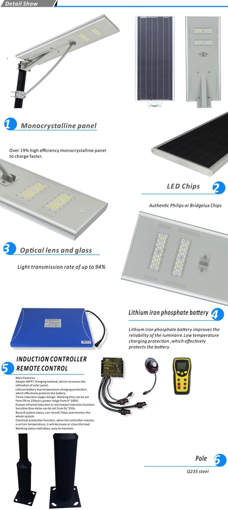 IEC 61215 Ce Certificated Street Light Solar Powered Outdoor