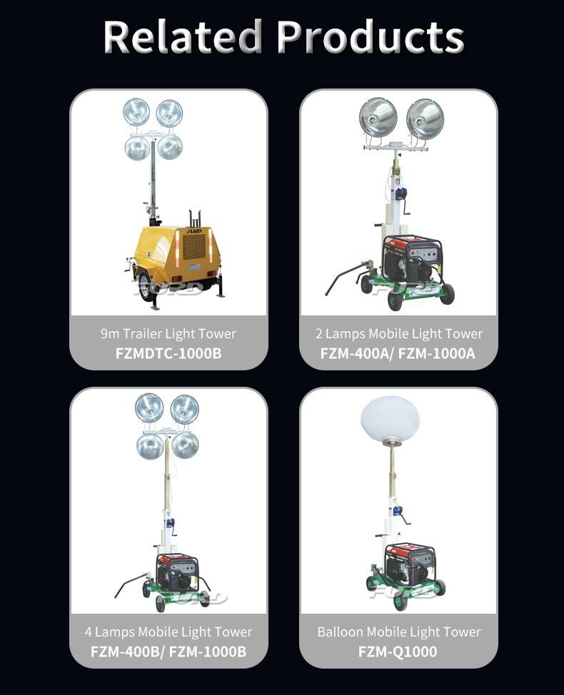 High Brightness LED Mobile Lighting Tower with Diesel Generator