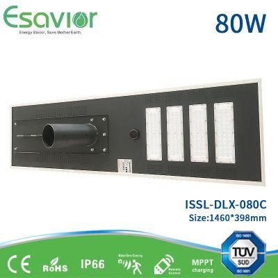 80W All in One Solar LED Street Light-Style Solar Powered Energy Saving with Microwave Motion Sensor