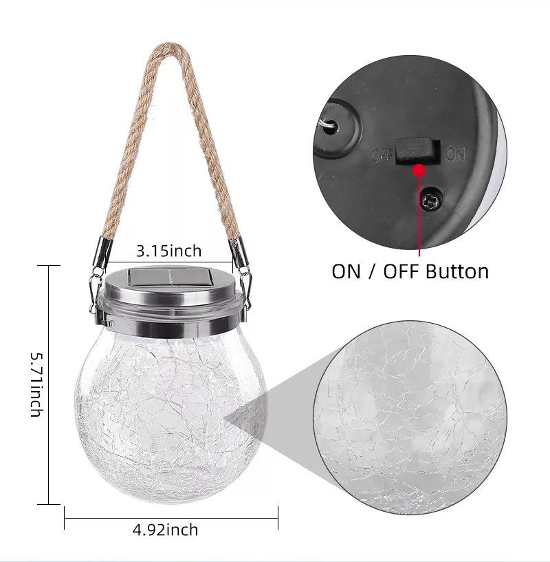 Hanging Outdoor Lamp Crackle Bottle Glass Solar Christmas Lights Outdoor Outdoor LED Street Solar Garden Lights Solar Light