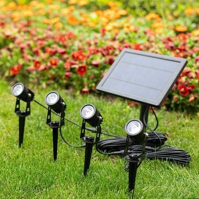 Four Solar-Powered Cast Aluminium Warm White LED Spotlight 100 Lumen Per Light Fixture for Outdoor Garden Yard Landscape Downlight