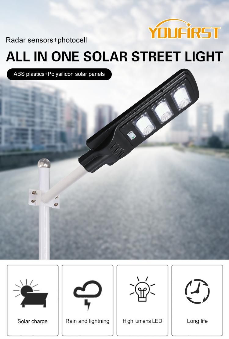 Intelligent Time Control Rainproof Pathway Road Light 30W 50W 200W LED Solar Panel Street Lightall in One Solar Street Light