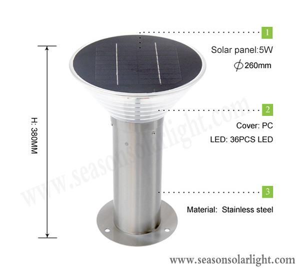 High Lumen Energy Saving Lamp 5W Outdoor Lighting LED Solar Pillar Light with LED Light
