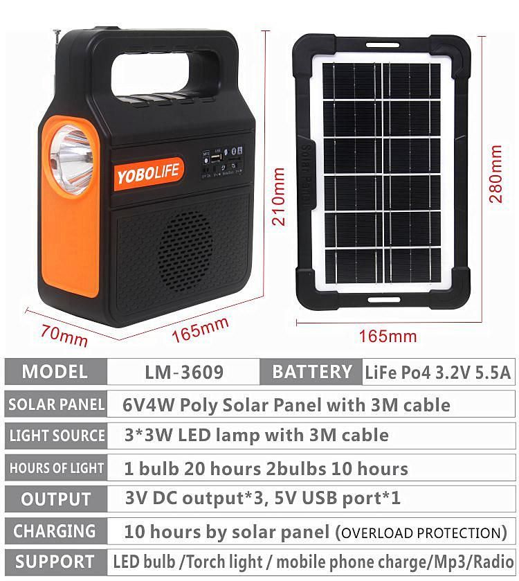 Bluetooth/FM Radio Function DC Portable Rechargeable Solar Light