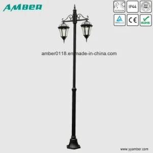 Double-Layer Six Panels Three-Head Garden Light with 2m Pole