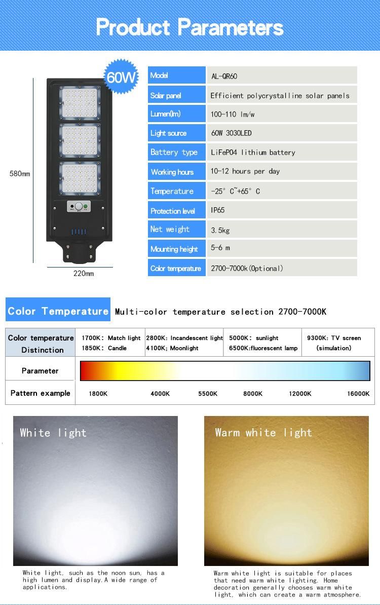 PIR Motion Sensor Mode 60W LED All in One Solar Street Light