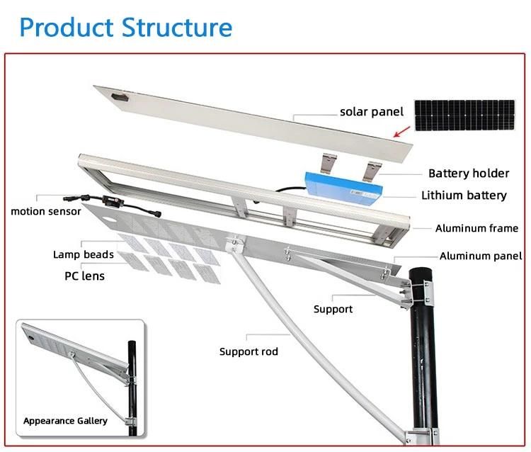 80W High Quality All in One Solar LED Street Light Solar Street Light with Pole Solar LED Street Lamp Light