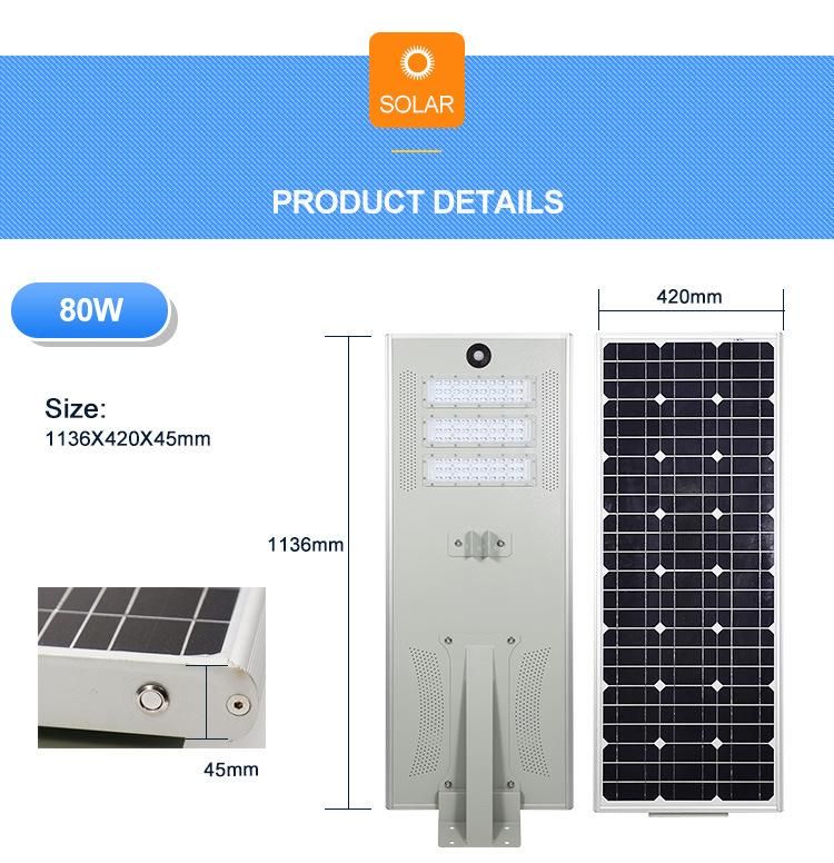 High Efficiency 3030 LED Chips 80W Integrated Solar Street Light