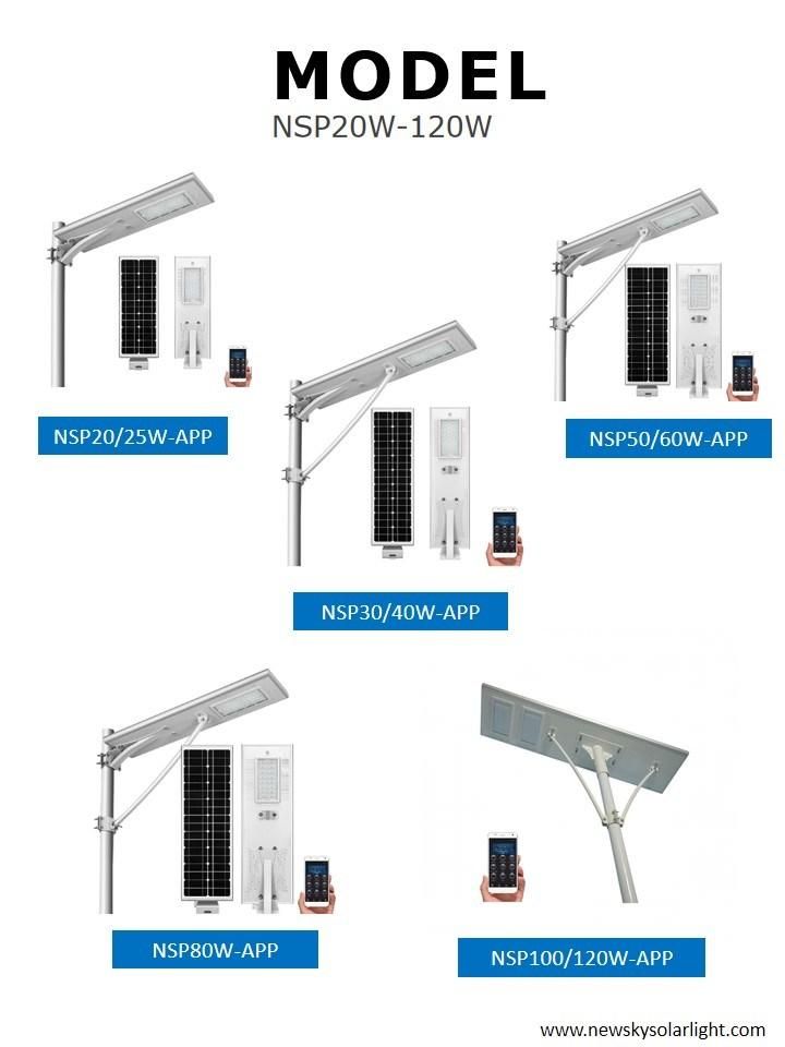 Government Project 50W 6500lm APP Dimming LED Outdoor LED Lighting Solar Power Street Light