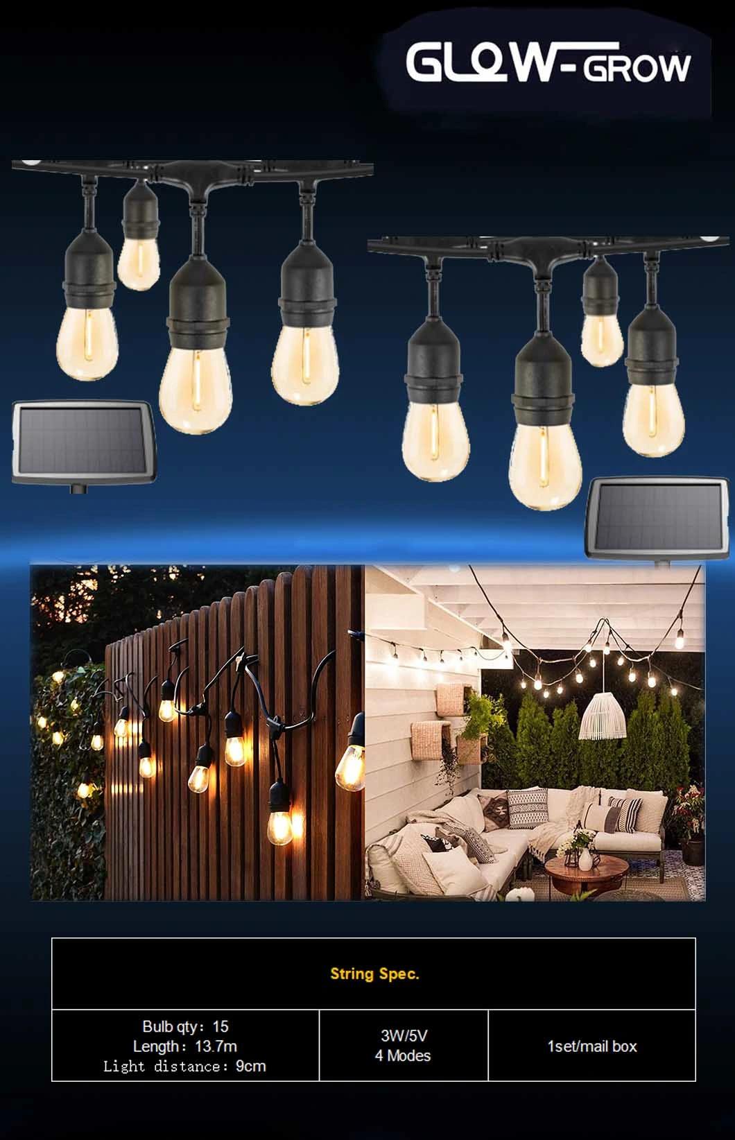 3W 5V 4 Modes Solar Powered LED Bulb String Light for House Party Decoration