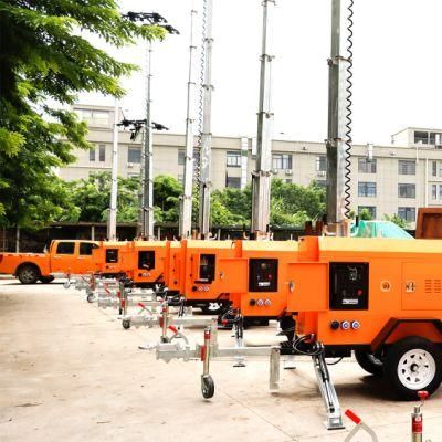 Trailer-Mounted Yanmar Engine Water Cooling Mobile Light Tower for Rescue with Hydraulic Mast