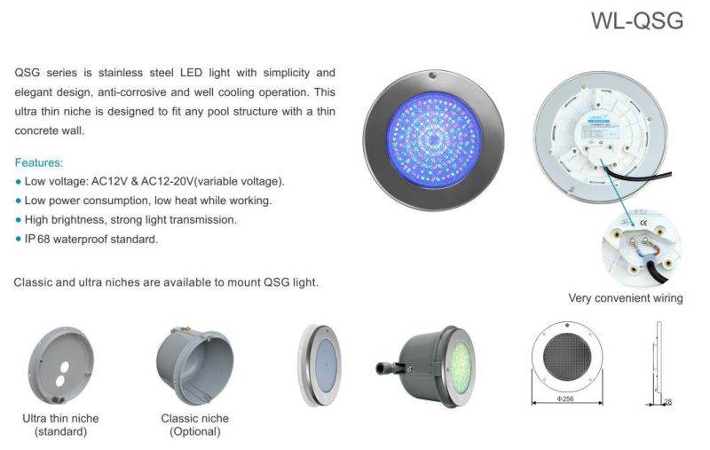 LED Underwater Light Equipped with Stainless Steel Light Body with Good Heat Dissipation and Non-Corrosive Plastic Niche