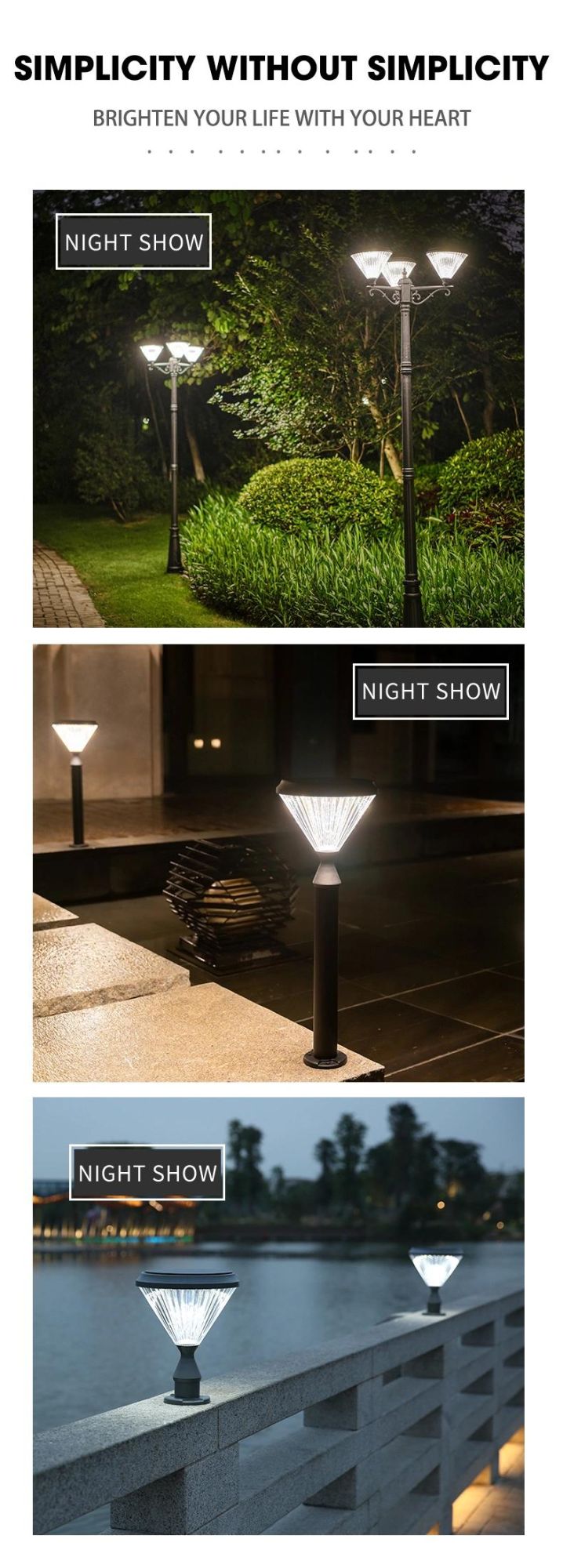 Aluminum PC Walkway Outdoor Waterproof Integrated LED Solar Garden Light for Lawn