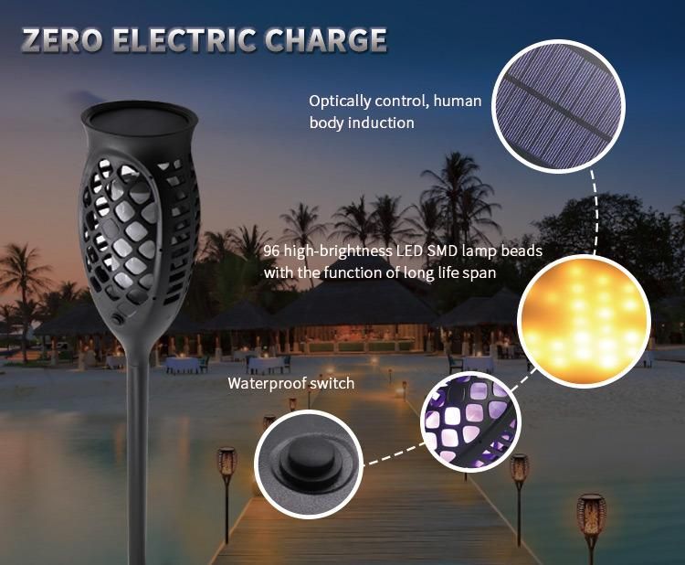 Lighting Manufacturer IP65 Waterproof 96 LED SMD2835 Multi-Color RGB Smart Flame Torch Light Outdoor Landscape Solar Garden Lamp