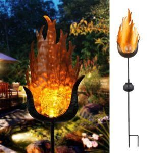 Solar Power Lawn House Outdoor Decoration LED Garden Light with Metal Iron Art Hollow out Moon Sun &amp; Flower Torch Angel Design with Stake