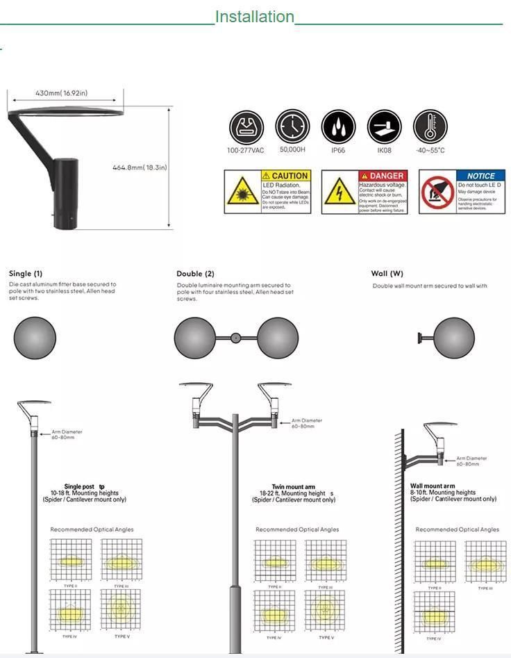 High Efficiency Park Lantern 30W LED Post Top Light Garden Light