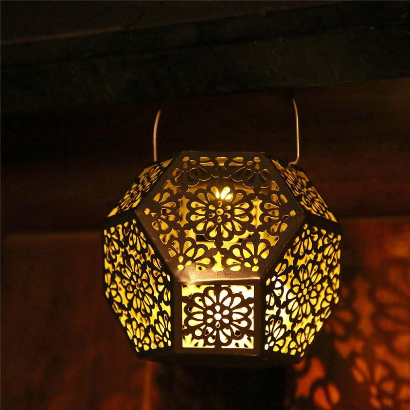 Warm White Outdoor Waterproof Metal Solar Hanging Lamps for Christmas Holiday Patio Tree Decor