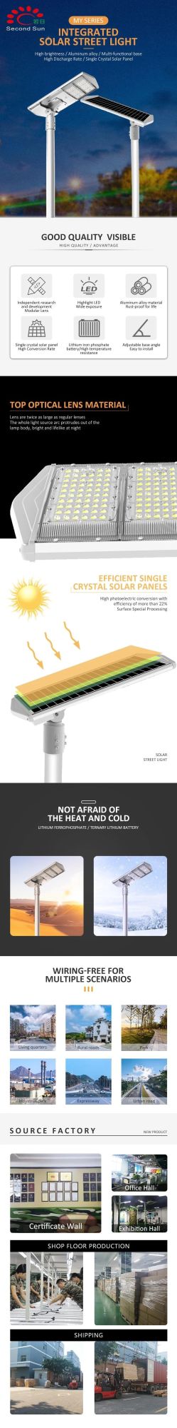 Outdoor Waterproof IP66 Solar Streetlight High Lumen SMD 60W All in One Integrated LED Solar Street Light