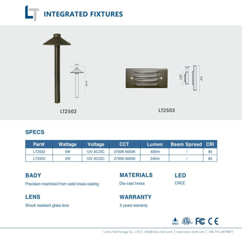 Die-Cast Brass 5W 12VAC CREE Chip Heavy Duty Brass Integrated Lights Premium Path Lights for Garden Lighting
