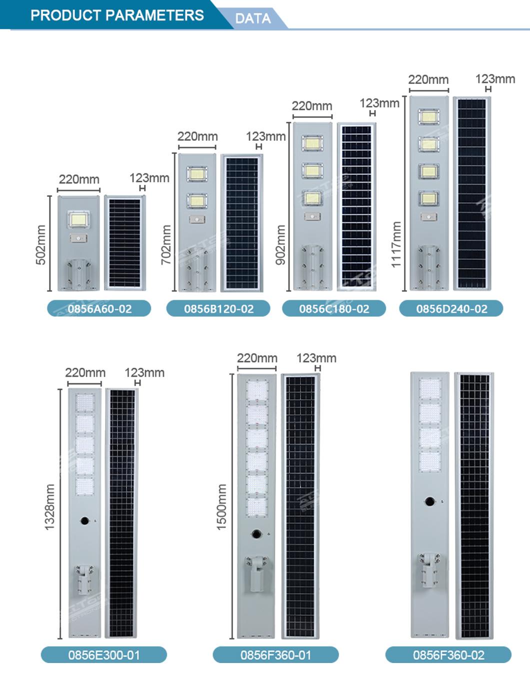 China Supplier IP65 Waterproof Outdoor SMD 120 180 240 W All in One Integrated LED Solar Street Lamp