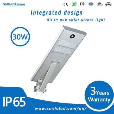 30 Watt Easy to Install LED All in One Solar Street Light Rechargeable Solar Panels in China Solar Powered Outdoor Lighting