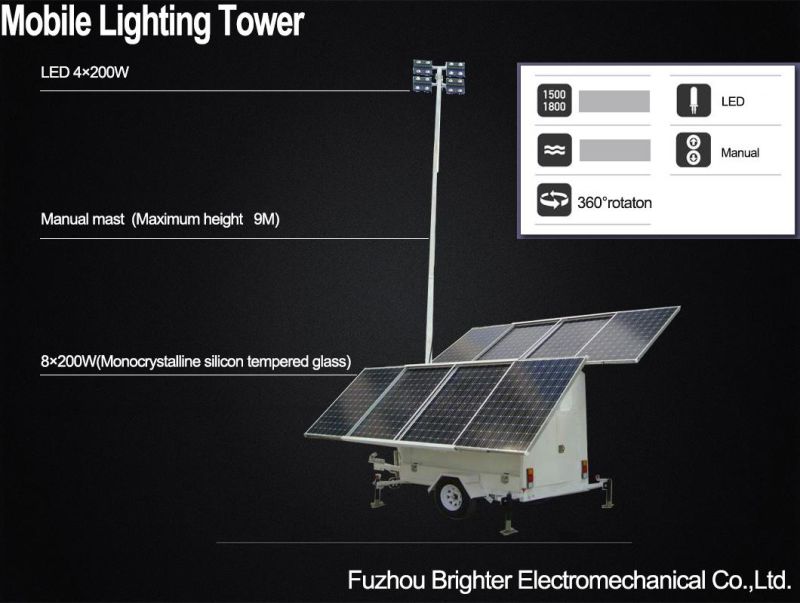 Solar Light Mobile Lighting Tower with LED Lamp Environmental Protection