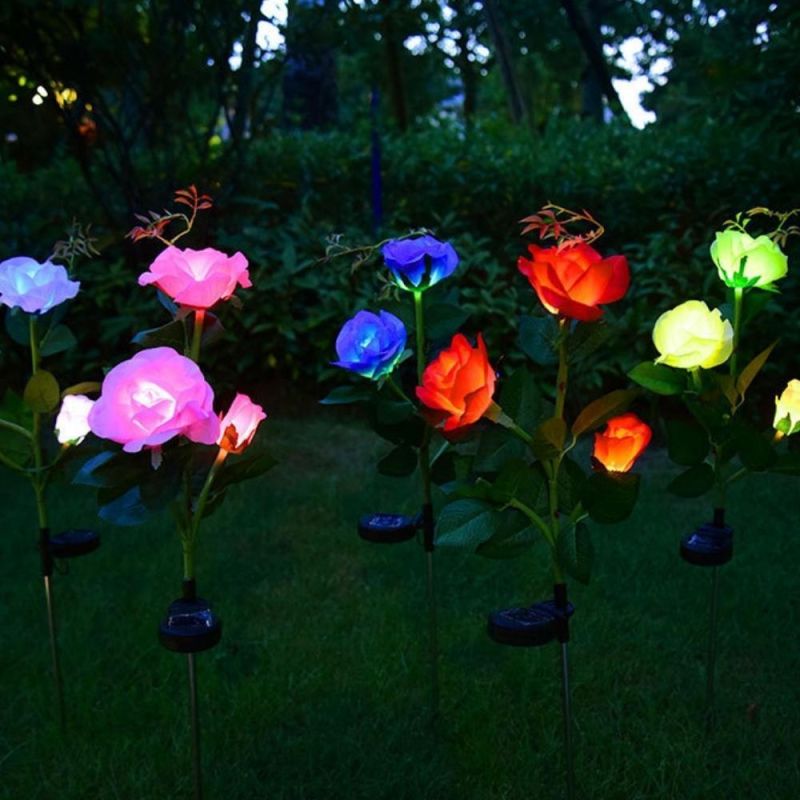 Waterproof LED Solar Rose Stake Light Outdoor Flower Stake Light Patio Pathway Garden Decor Wyz19672