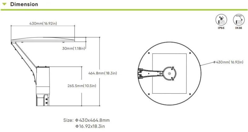 Black 40W High Efficiency 165lm/W LED Post Top Light LED Garden Light