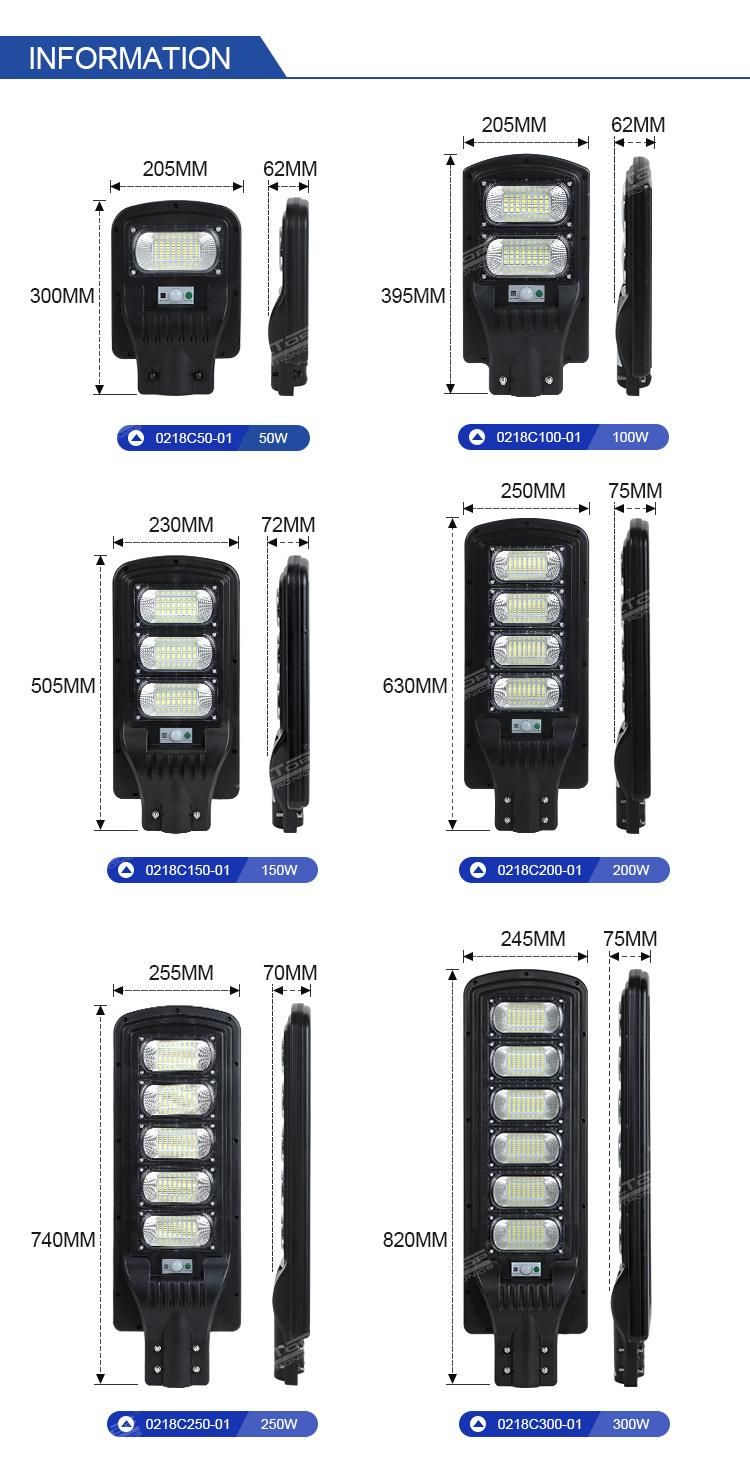 Alltop IP65 Waterproof SMD ABS 200W 250W 300W Outdoor All in One LED Solar Powered Street Light