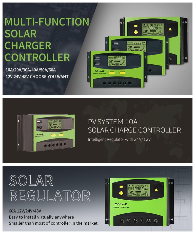 Smart 50A/60A 12V/24V Auto Switch 48V PWM Solar Charge Controller off-Grid Power Energy System Solar Panel Regulator