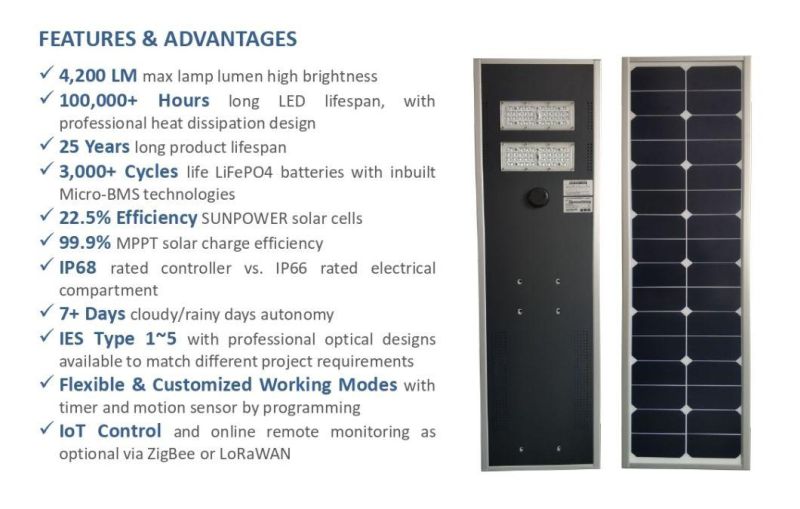30W Solar Street Light with High Efficiency Solar Panel & High Lumen LED Light Source