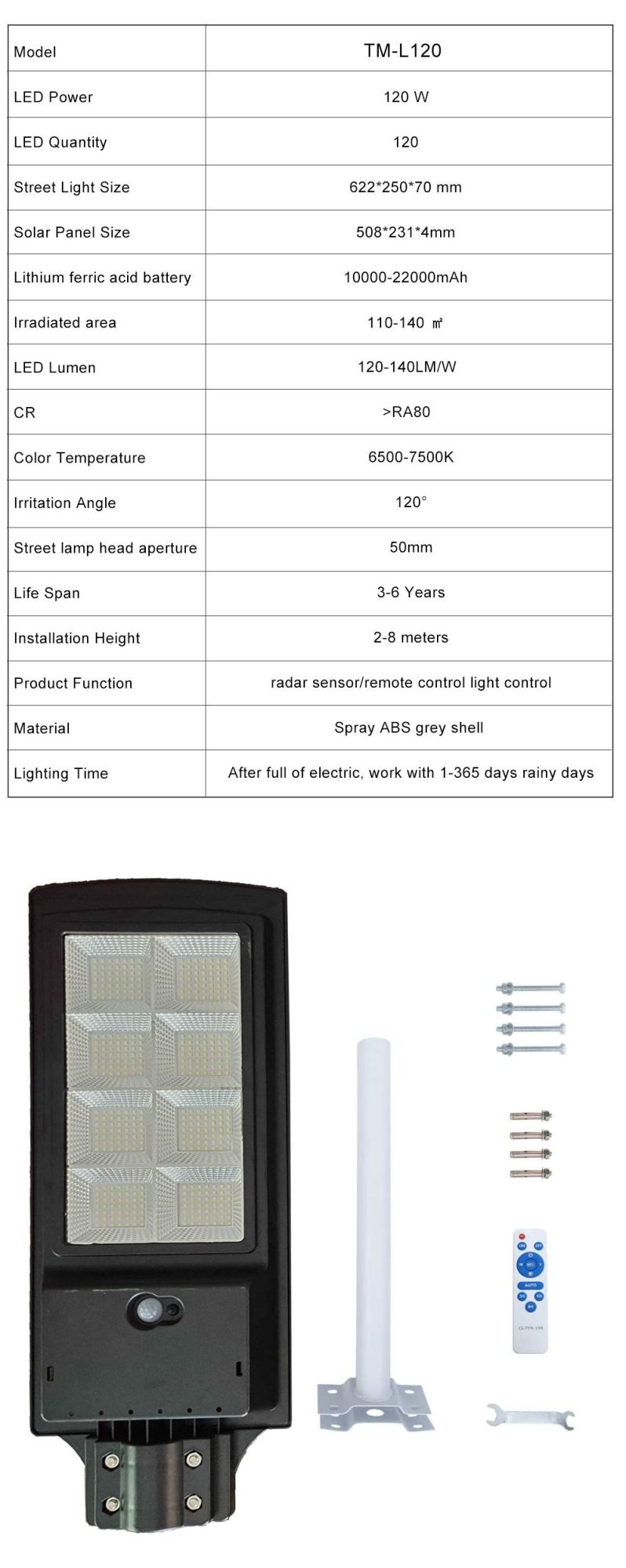 Montion Sensor Low Consumption Outdoor Garden Solar LED Street Light